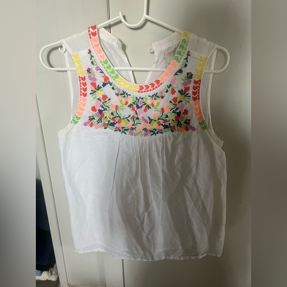 J.Crew Embroidered White Sleeveless Top